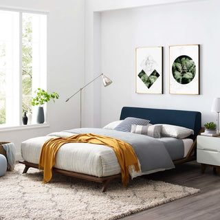 Luella Queen Upholstered Fabric Platform Bed, Cappuccino Blue
