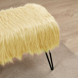 Mongolian Fur Ottoman, Pineapple Slice, 19''x13''x17''