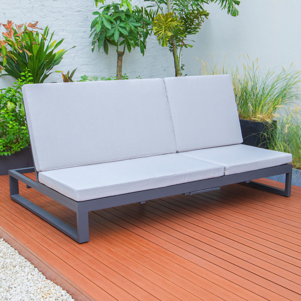 LeisureMod CLBL-82LGR Chelsea Convertible Reclining Double Chaise Grey Cushions