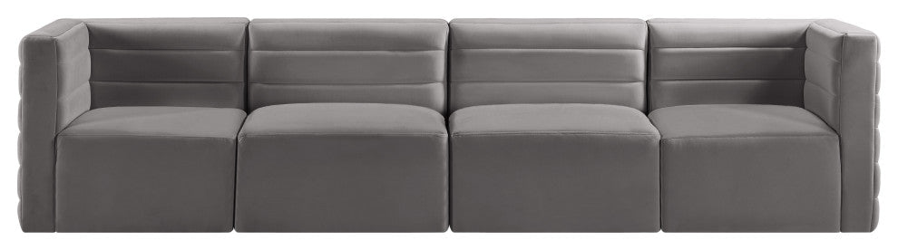 Quincy Velvet Upholstered 4-Piece Modular Sofa, Grey