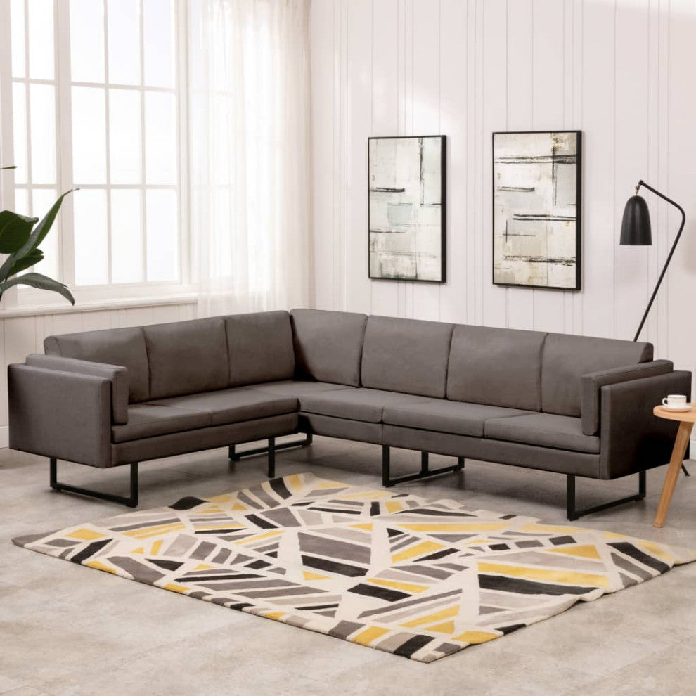 vidaXL Sofa Sectional Sofa L Shape Corner Couch with Pillows Taupe Fabric