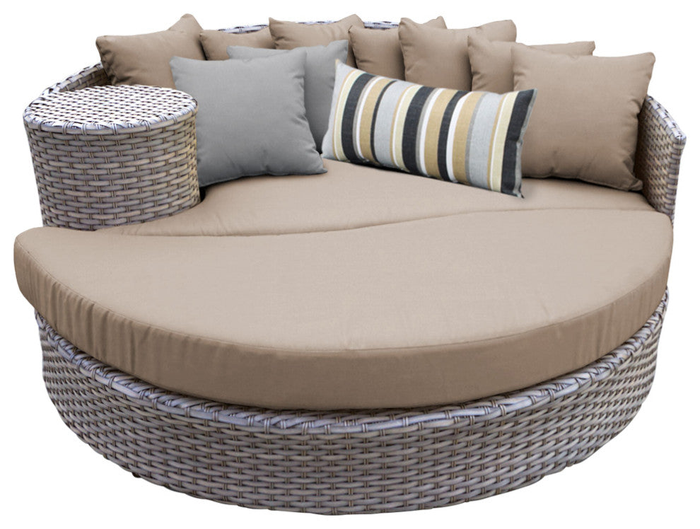 Monterey Circular Sun Bed, Outdoor Wicker Patio Furniture Wheat