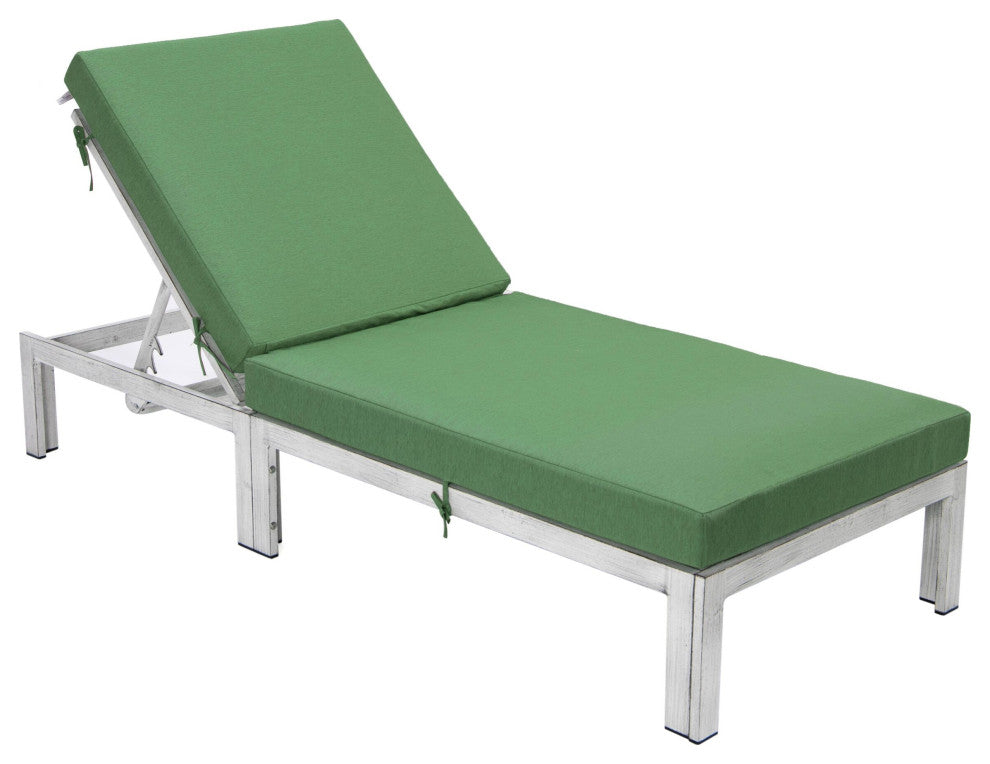 LeisureMod Chelsea Weathered Gray Chaise Lounge and Cushions, Green