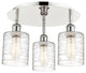 Cobbleskill-3 Light 17" Flush Mount-Polished Nickel, Deco Swirl Glass Shade