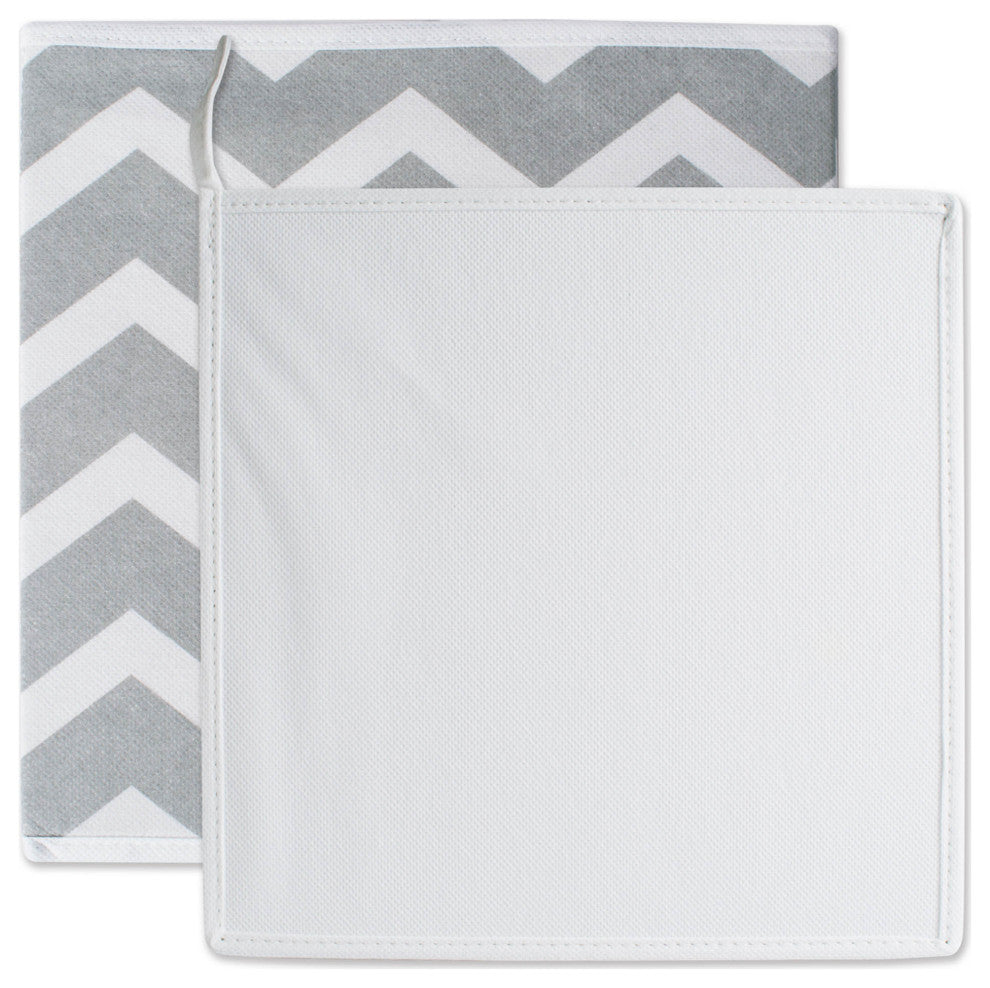 Nonwoven Polyester Cube Chevron Gray Square 13"x13"x13", Set Of 2