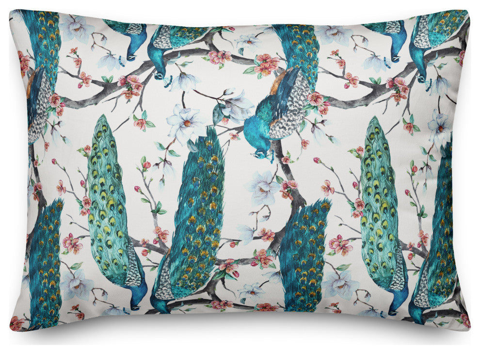 Peacock, Floral Branches 3 14x20 Spun Poly Pillow