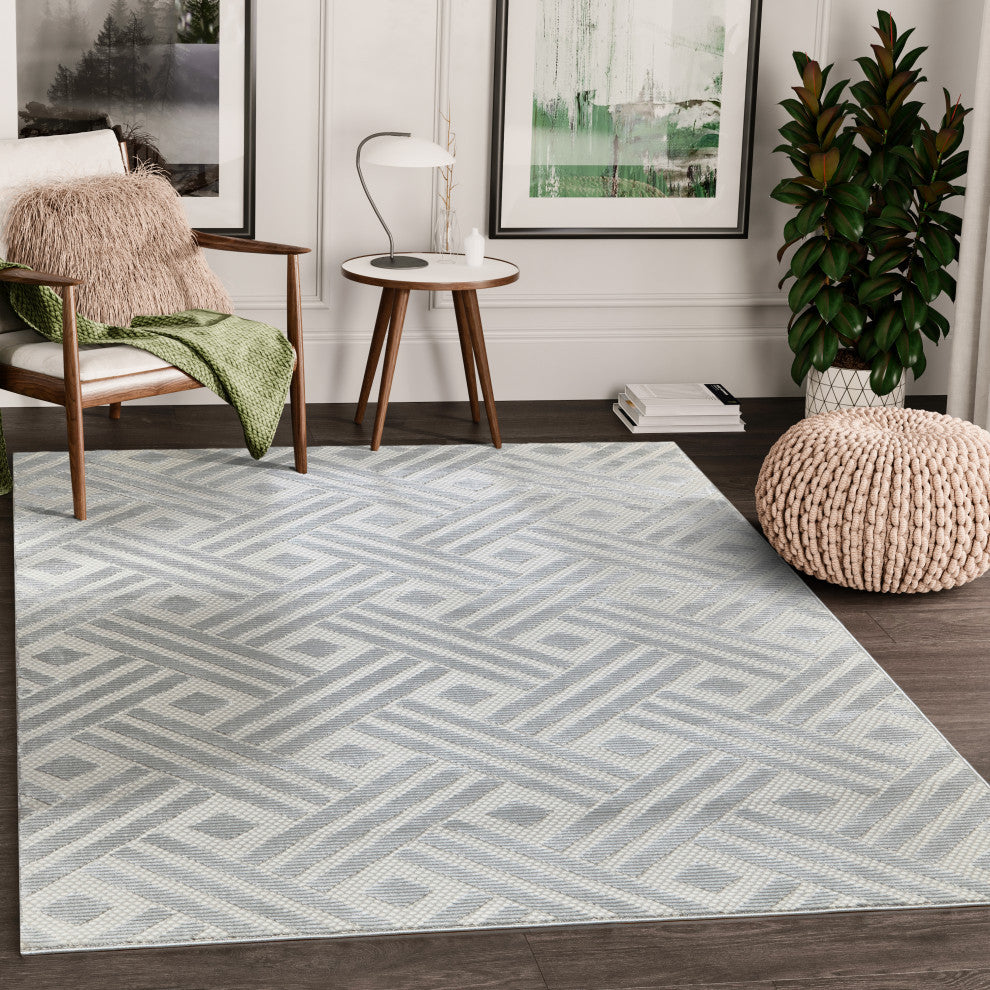 Abani Nova NOV150A Grey Striped Chevron Area Rug