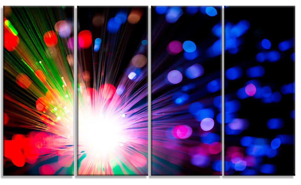 Multicolor Optical Fiber Lighting, Abstract Canvas Wall Art, 48"x28", 4 Panels