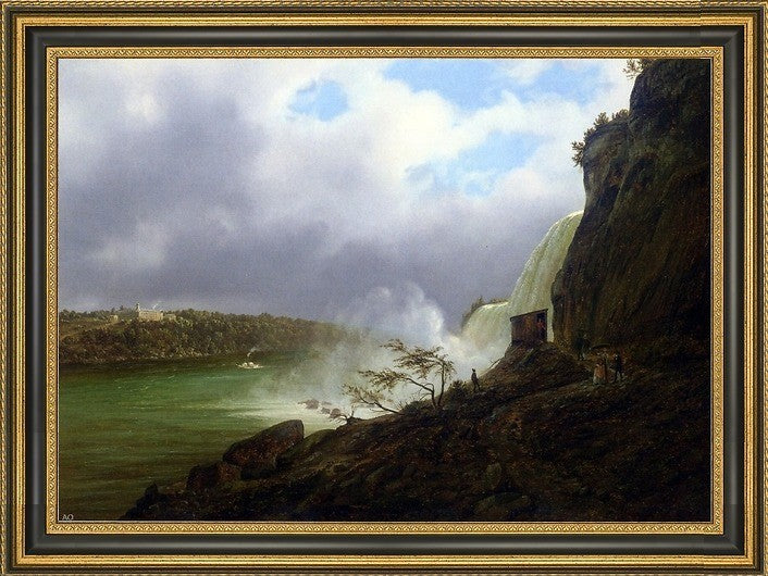 Ferdinand Richardt a View of Niagara Falls Framed Premium Canvas Print, 18"x27"