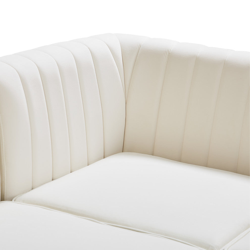 Alina Velvet Modular L-Shaped Modular Sectional, Cream, 4-Piece: 2 Armless Chair, 2 Corner Chair