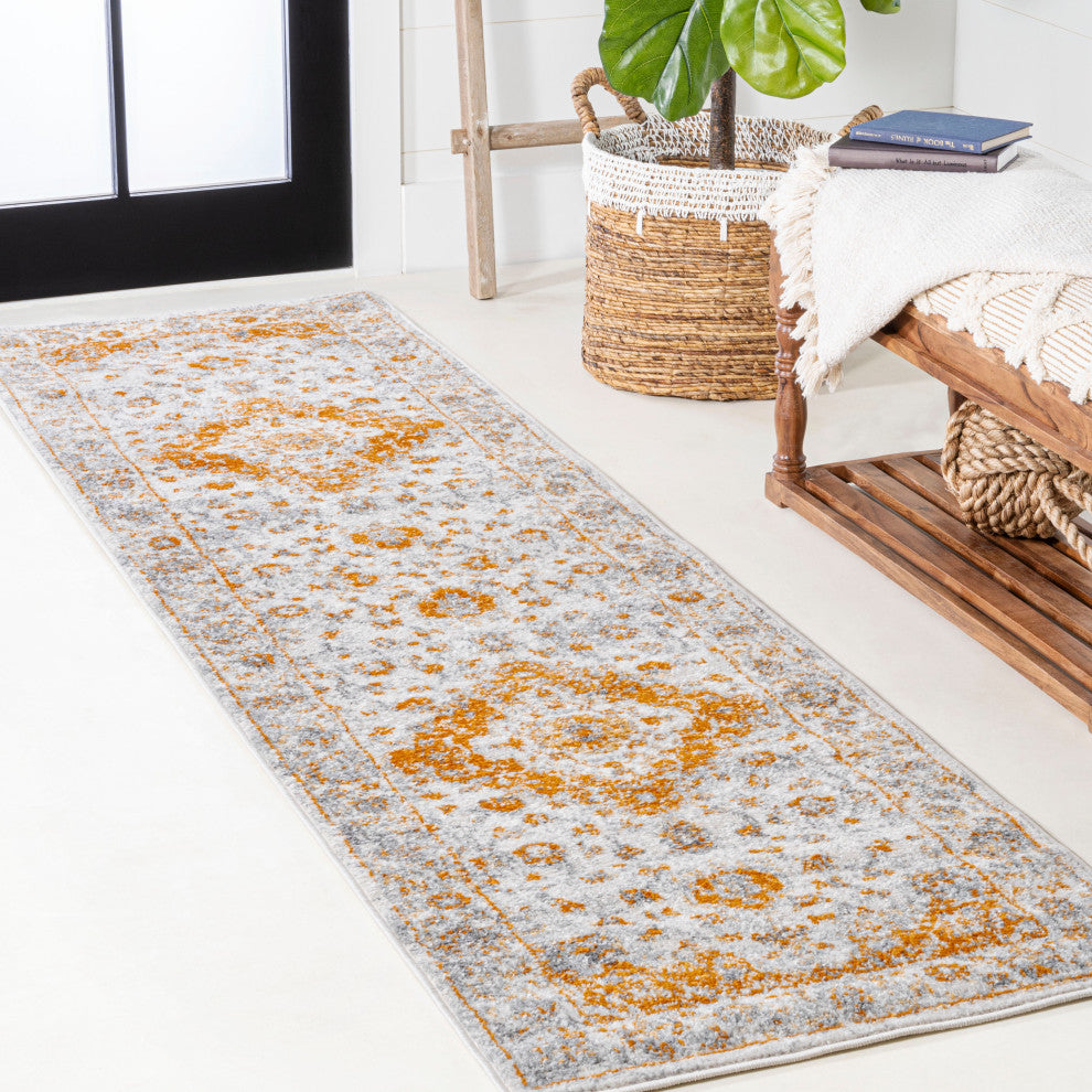 Indhira Ornate Medallion Persian Orange/Cream 2 ft. x 8 ft. Runner Rug