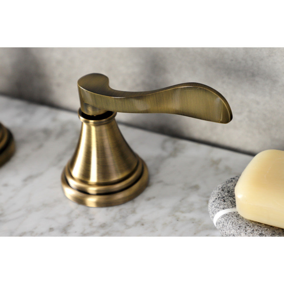 KS2983DFL Widespread Bathroom Faucet With Brass Pop-Up, Antique Brass