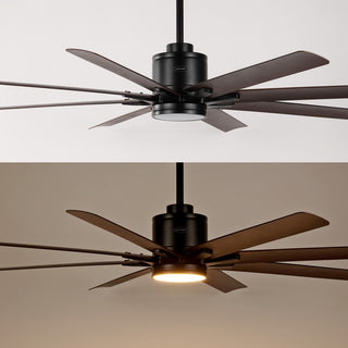 Octo 66" Industrial Iron 6 Speed Ceiling Fan, LED, App/Remote, Black/Brown Wood"