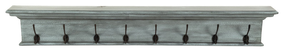 Rustic Antiqued Black and Blue Eight Hook Hanging Coat Rack