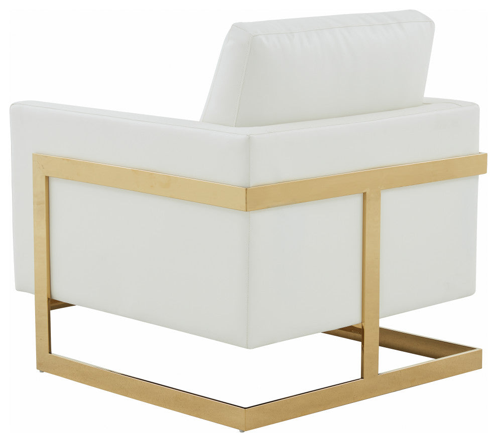 LeisureMod Lincoln Modern Leather Accent Arm Chair With Gold Frame, White