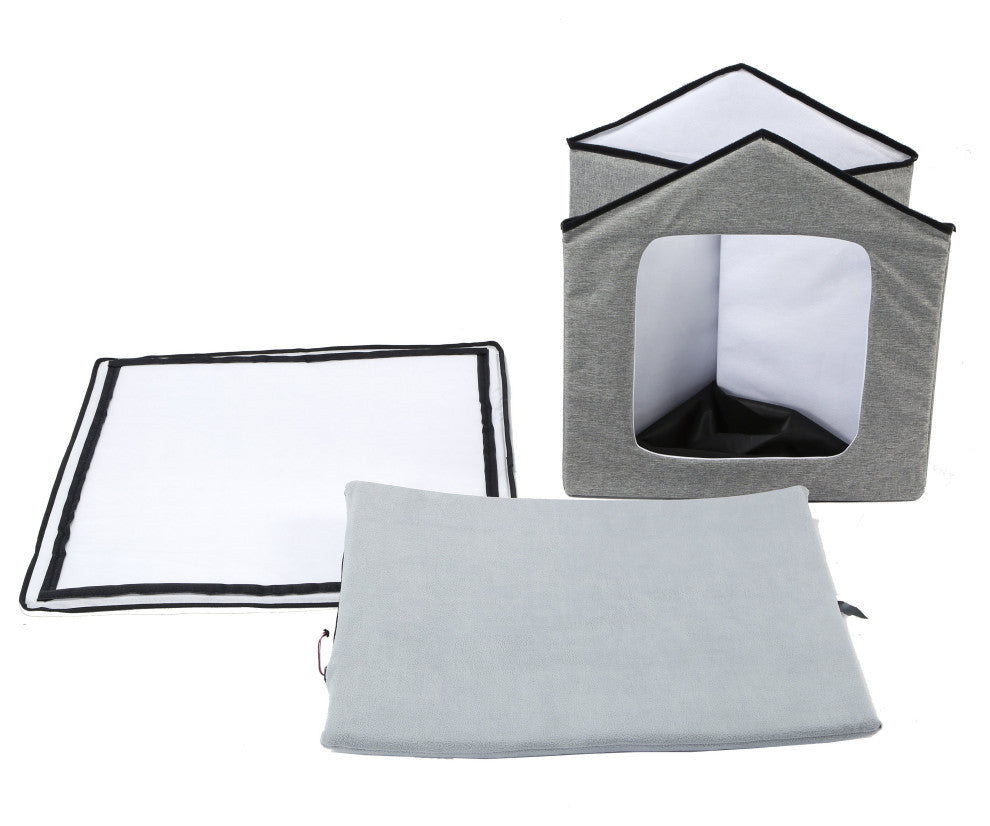 Pet Life "Hush Puppy" Heating and Cooling Collapsible Pet House, Gray, Large