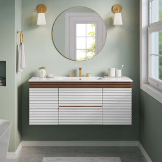 Render 48" Wall-Mount Bathroom Vanity, White Walnut White