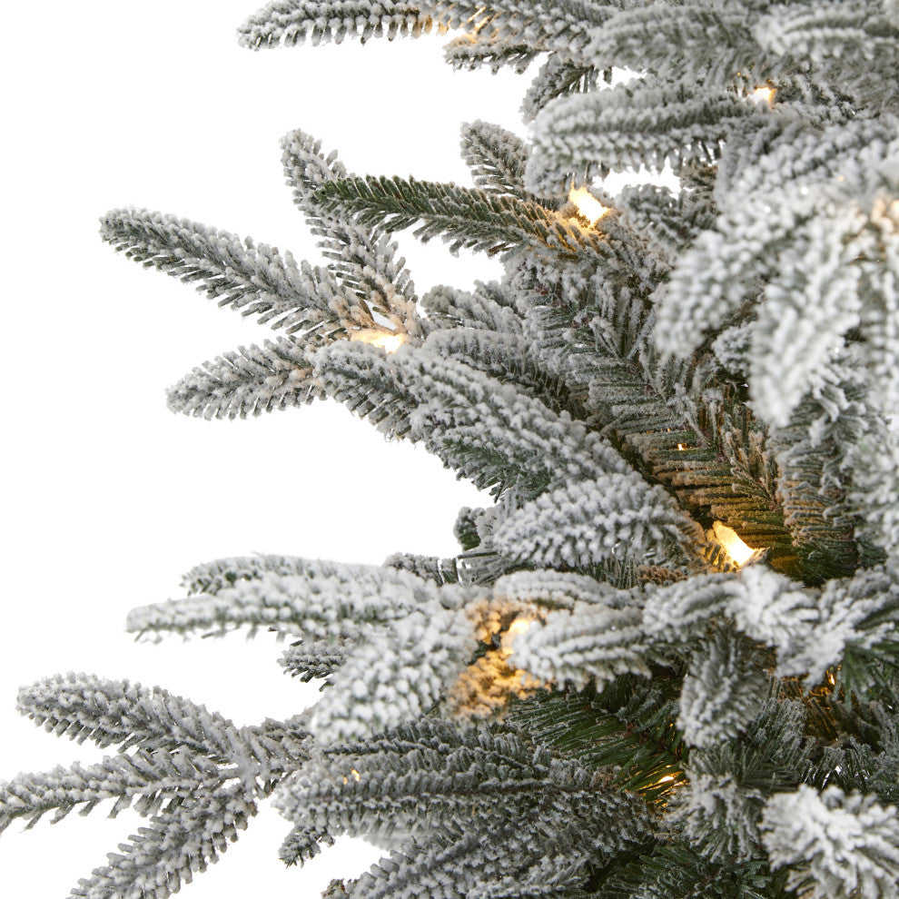 4.5' Flocked Manchester Spruce Faux Xmas Tree W/100 Lights & Bendable Branches
