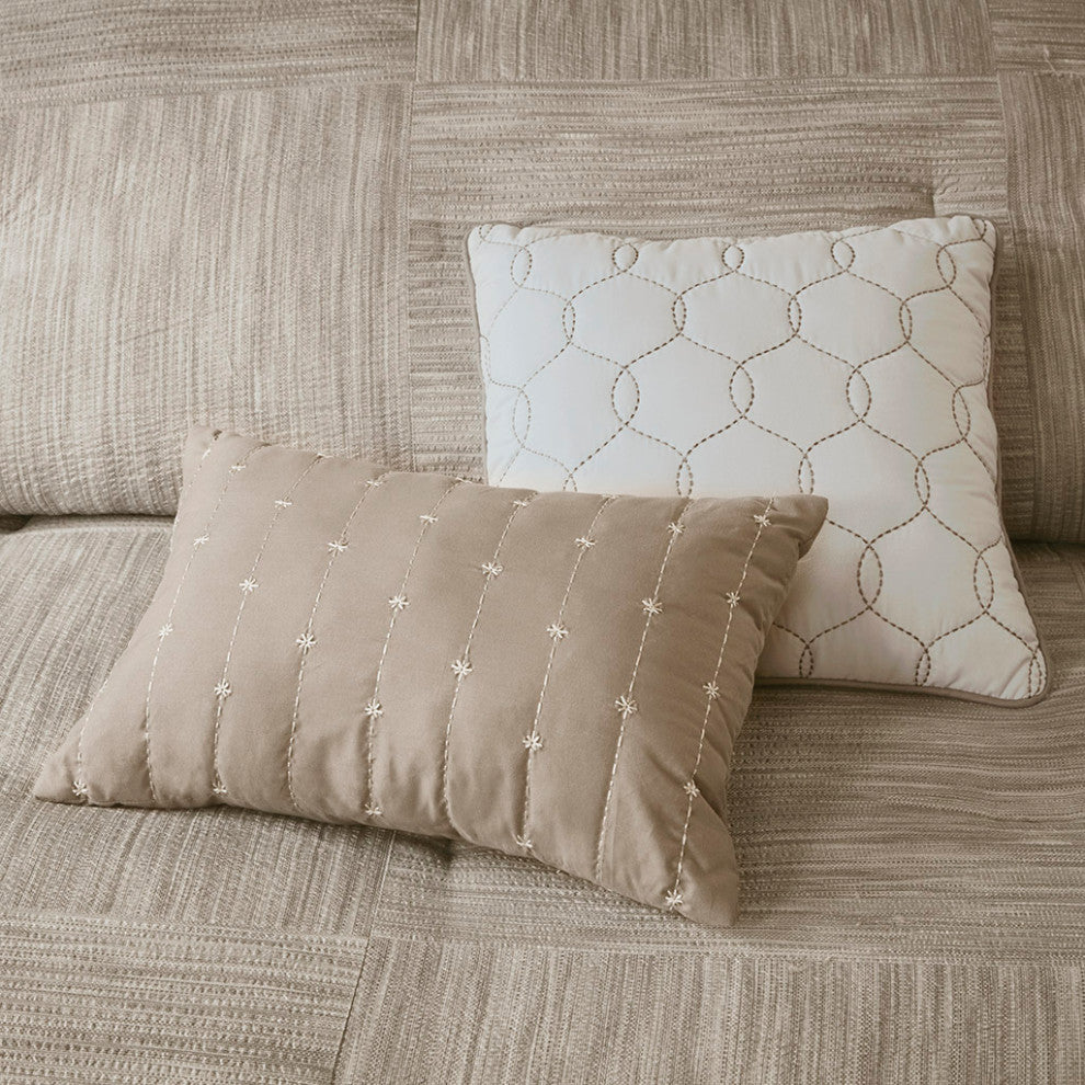Madison Park Walter 7 Piece Printed Seersucker Comforter Set, Taupe