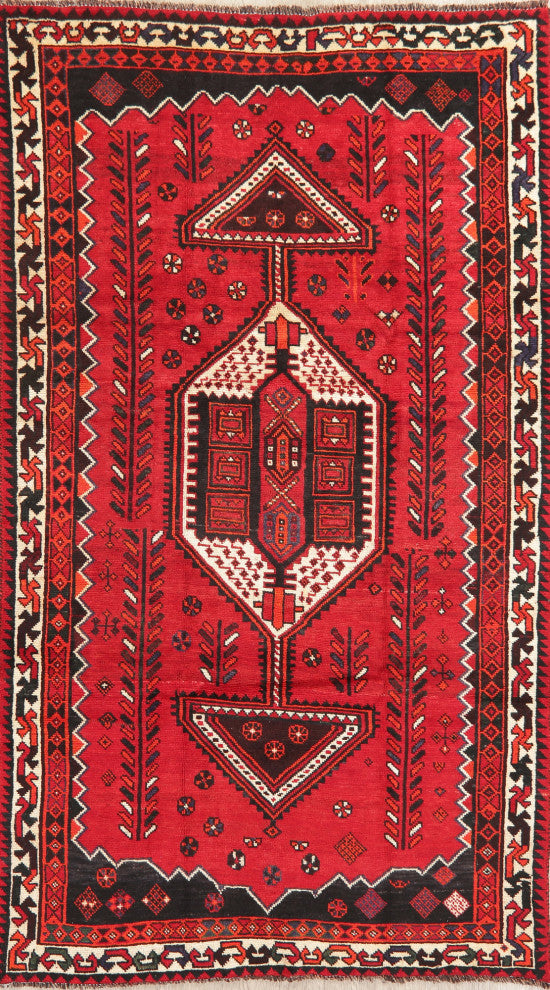 Consigned, Oriental Traditional Handmade Persian Distressed Area Rug, Red, 5x9