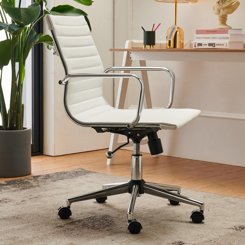LUXMOD Mid Back PU Computer Office Desk Chair, White