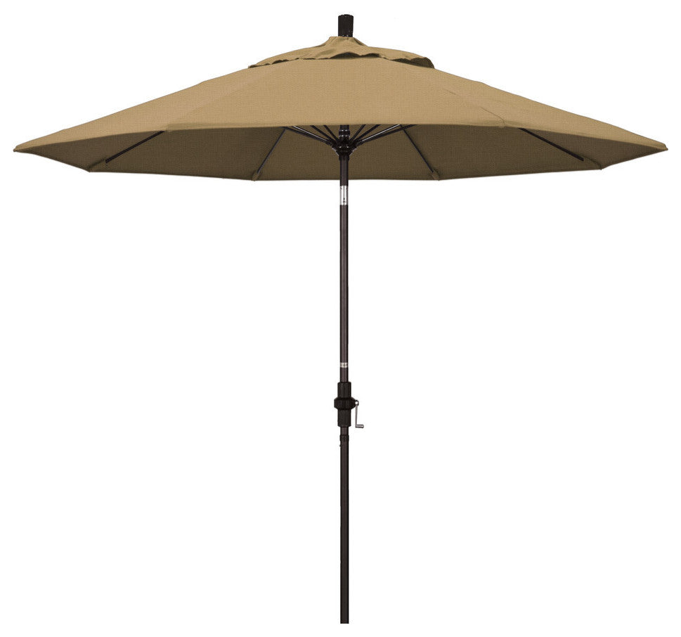 9' Bronze Collar Tilt Lift Fiberglass Rib Aluminum Umbrella, Olefin, Straw