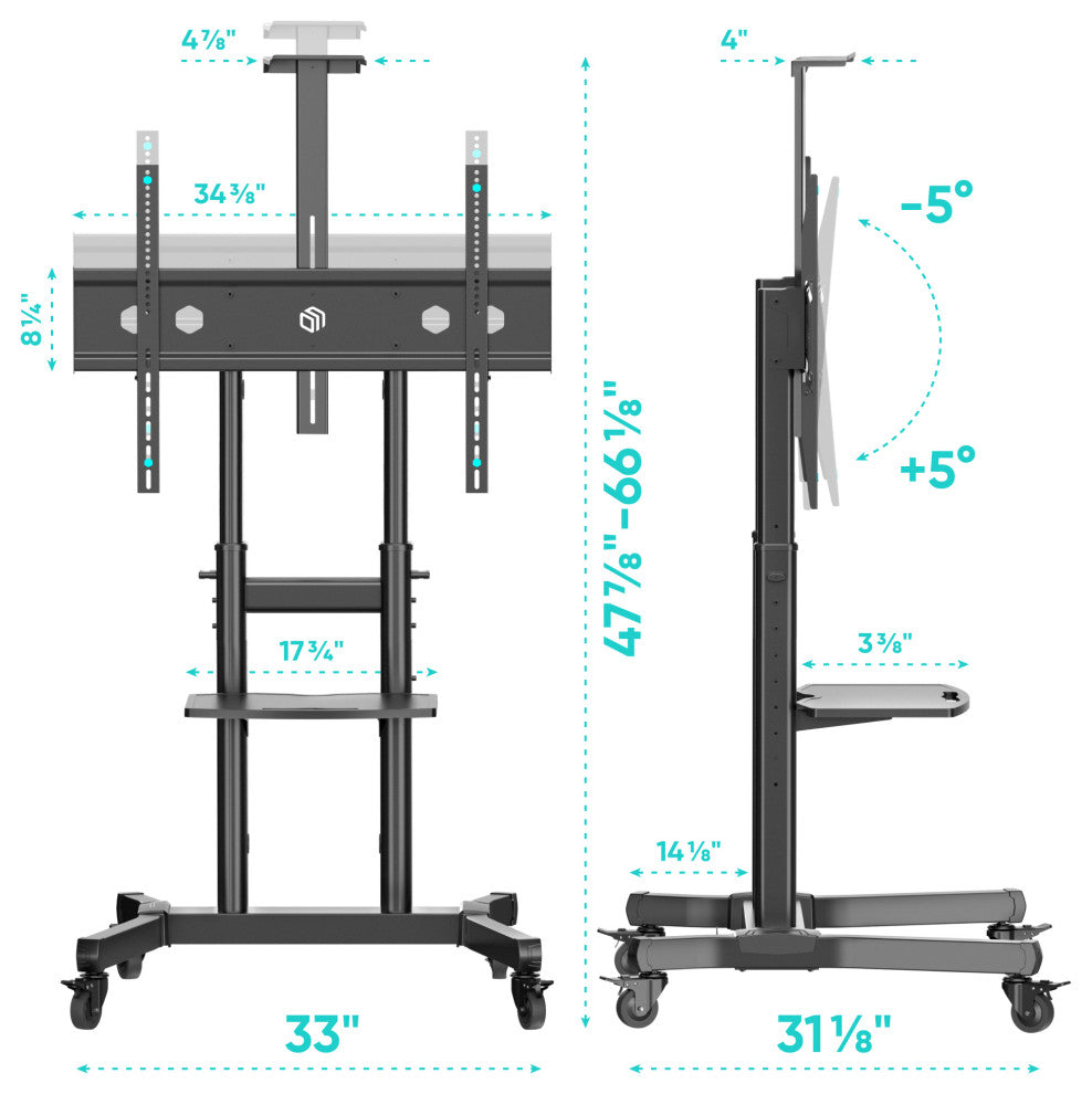 ONKRON Portable TV Stand with Wheels for 50-90 Inch TVs up to 220 Lbs, black