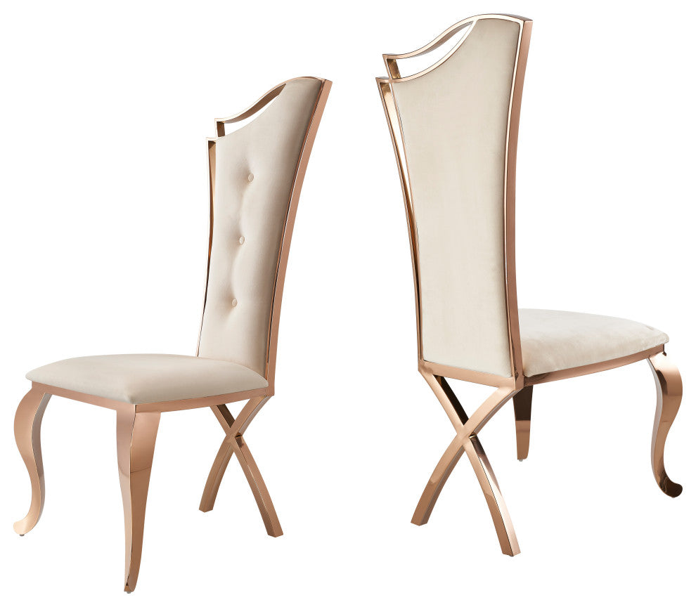 Modrest Bonnie Beige Velvet and Rose Gold Dining Chair, Set of 2