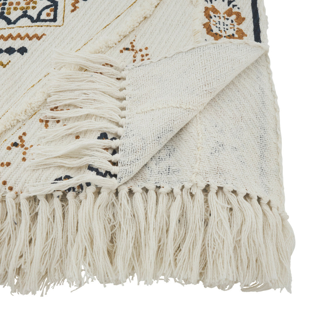 Printed Cotton Fringed Throw Blanket