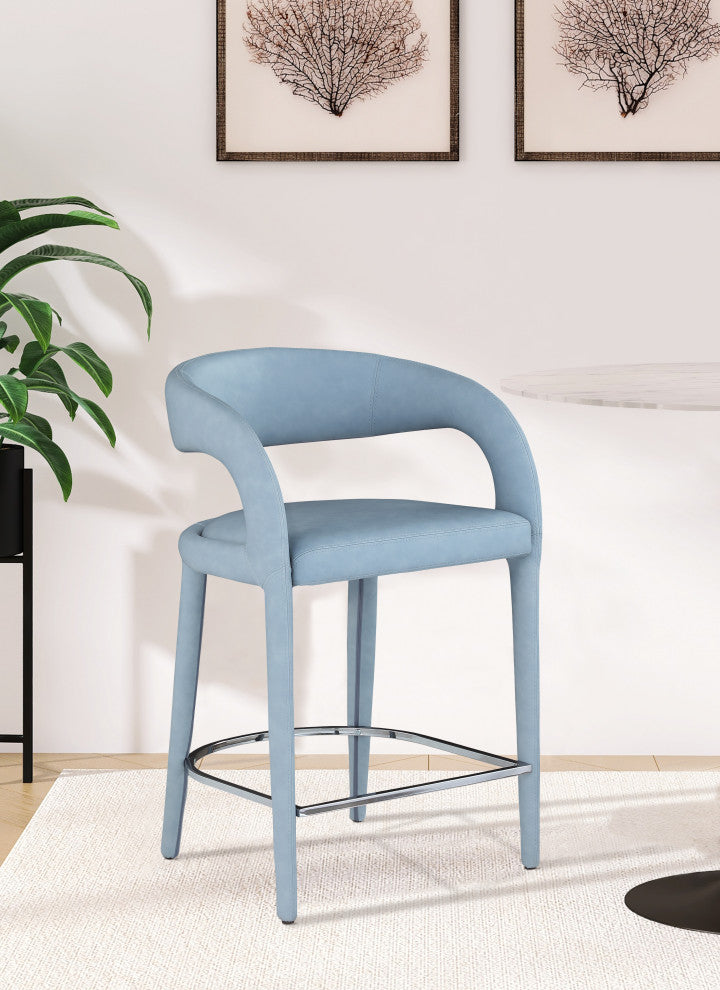 Sylvester Faux Leather Stool, Light Blue