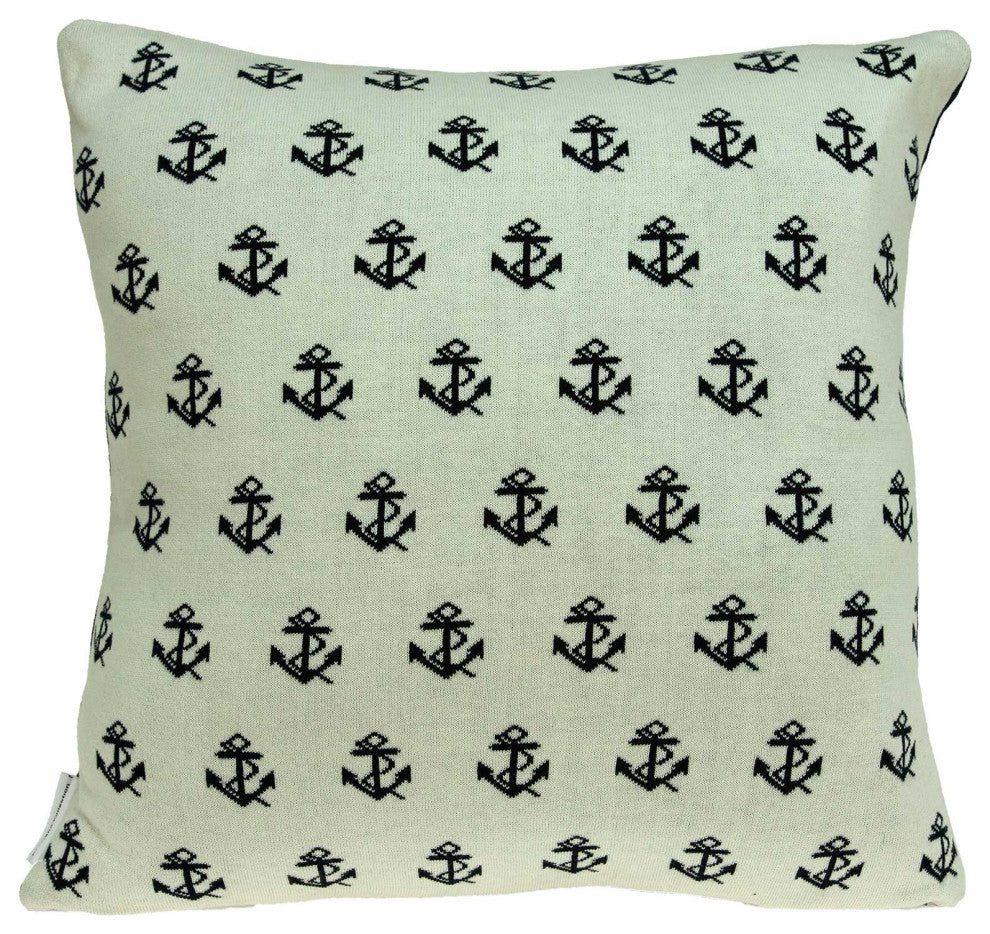 HomeRoots Square Nautical Blue and White Anchor Accent Pillow Cover