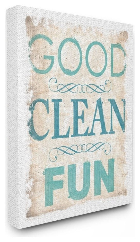 Blue and Tan Good Clean Fun Burlap Texture Typography, Canvas, 30"x40"