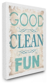 Blue and Tan Good Clean Fun Burlap Texture Typography, Canvas, 30"x40"