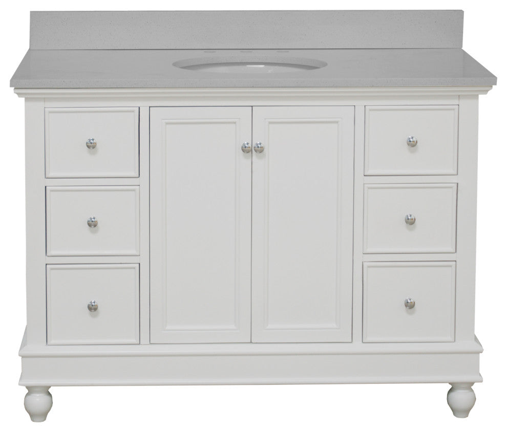 Bella 48" Bathroom Vanity, White, Quartz