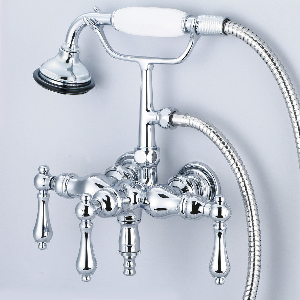 Vintage Classic 3-3/8" Center Wall Mount Tub Faucet & Handshower, Lever handles