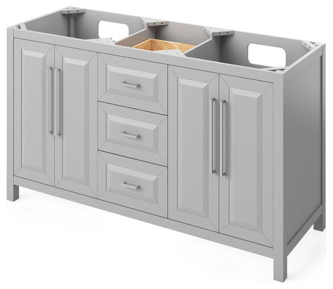 Cade Transitional 60" Grey Double Sink Vanity, Black Granite Vanity Top