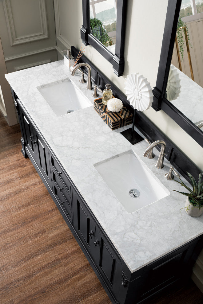 James Martin 147-114-5731-3CAR 72 Inch Antique Black Vanity With Marble Top