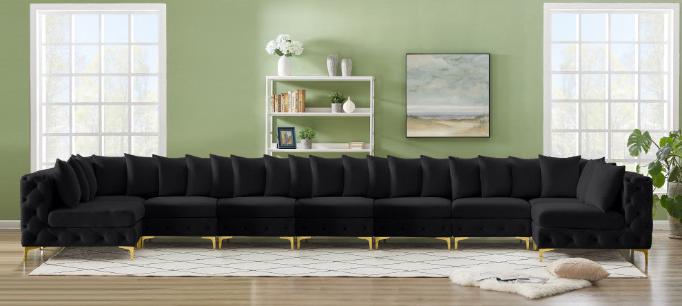 Tremblay Velvet Upholstered 9-Piece Modular U-Shaped Sectional, Black