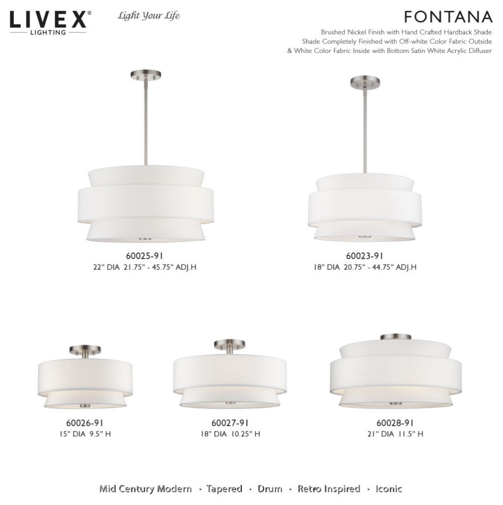 Fontana 5-Light Brushed Nickel Chandelier with Off-White Shades