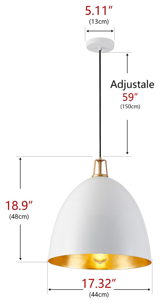 Industrial Dome Metal Hanging Pendant Light Fixtures for Kitchen Island, White