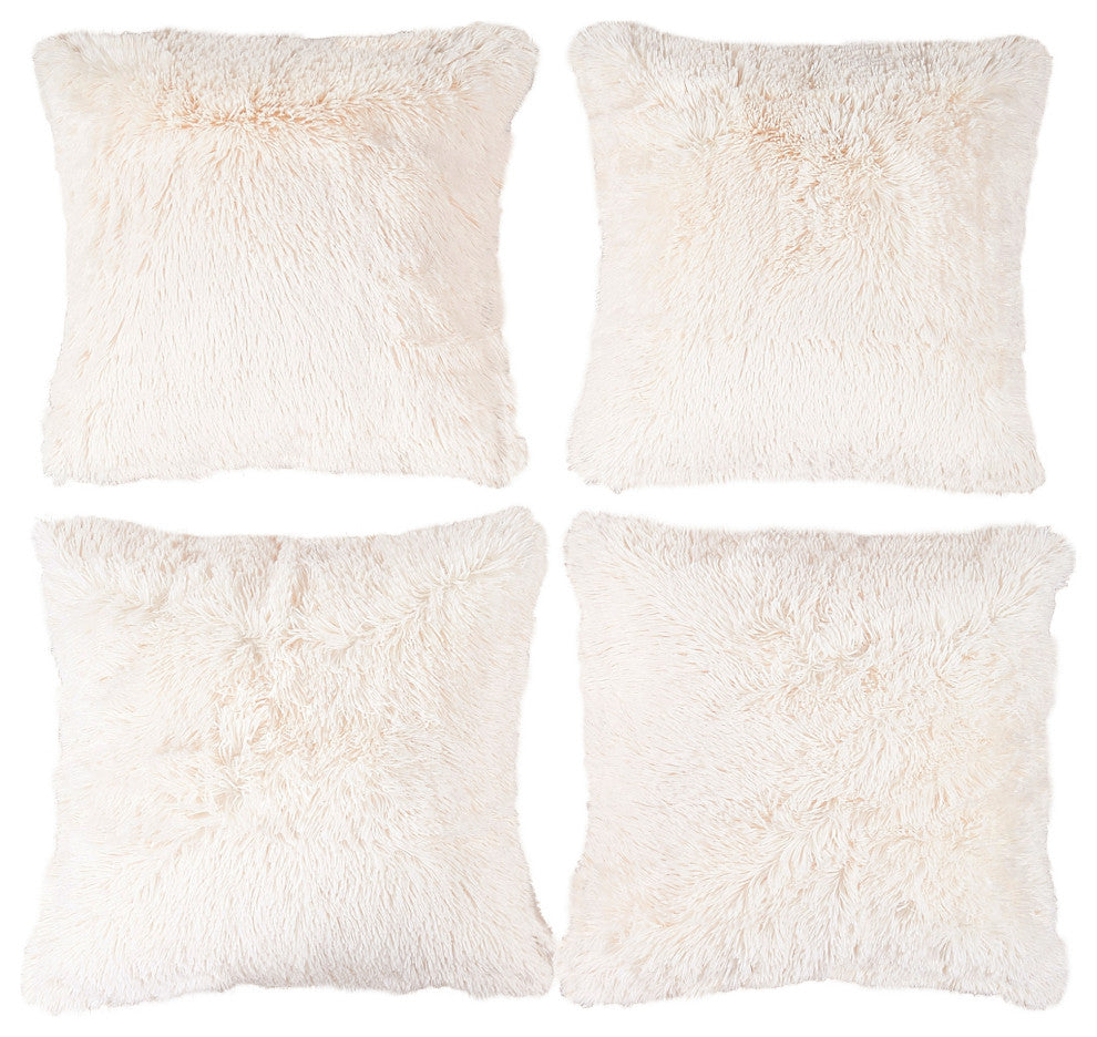 Shaggy Faux Fur Pillow Cover, Ivory, Set of 4, 20"x20"