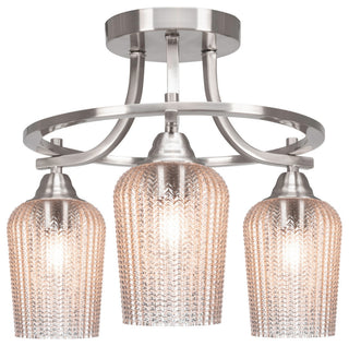 Paramount 3-Light Semi-Flush Light, Brushed Nickel, 5" Silver Textured Glass
