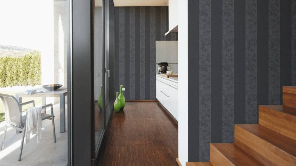 Modern Textured Wallpaper Brush Effect and Stripes, Brown White Gray, Sample