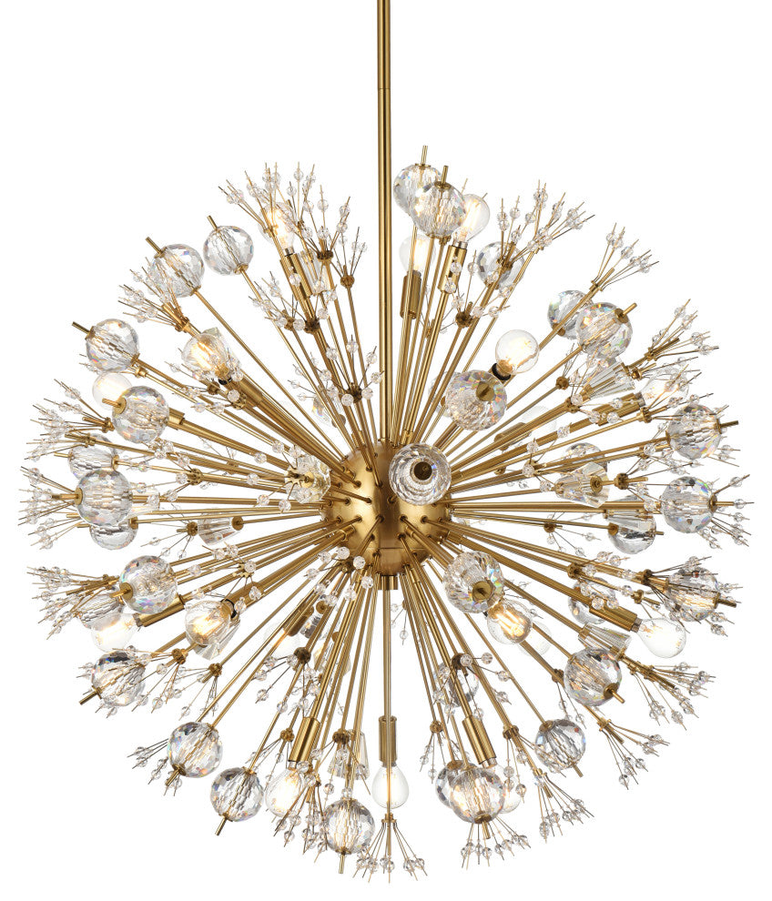 Victor 32" Crystal Starburst Round Pendant, Gold