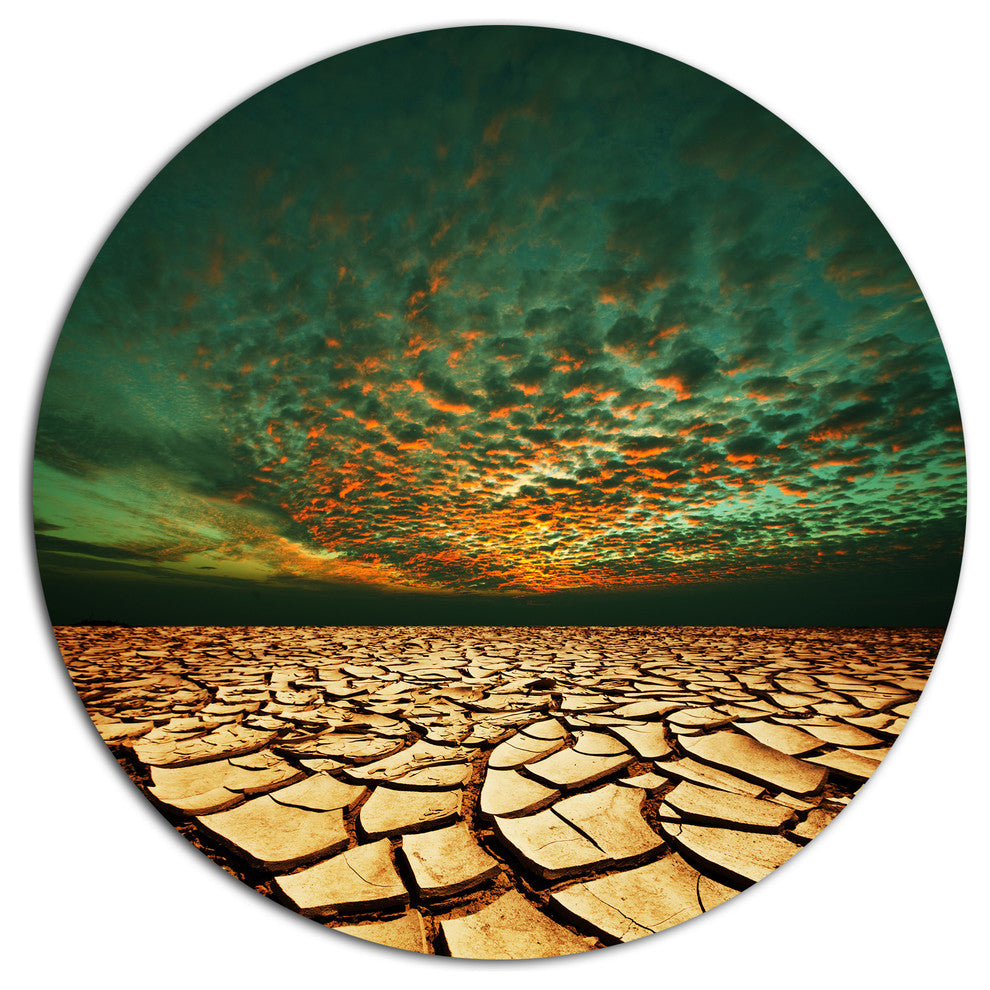 Drought Land Under Blue Sky, Landscape Round Metal Wall Art, 11"