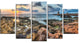 "Rocky Blue Seashore Sunset" Seashore Canvas Art, 60"x32", 5-Panels