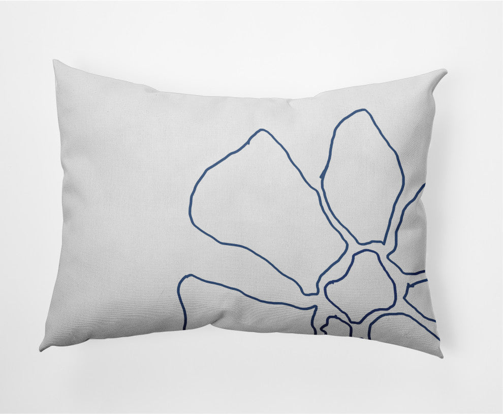 Petal Lines Decorative Lumbar Pillow, Blue/White, 14x20"