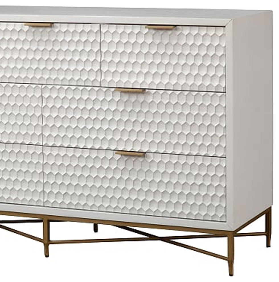 Benzara BM206686 Honeycomb Design 7 Drawer Dresser With Metal Legs, White