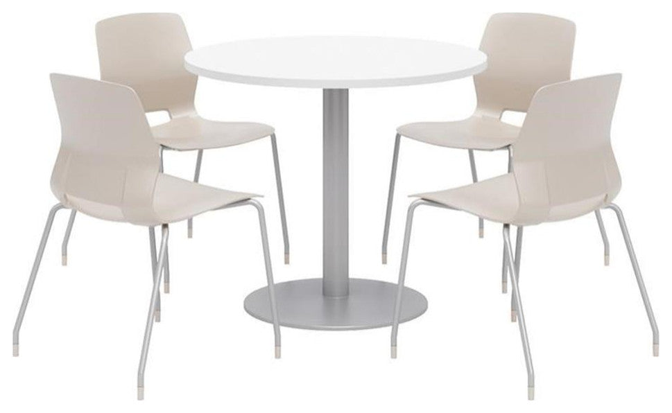 Olio Designs Round 36in Lola Dining Set - White Table - Moonbeam Chairs
