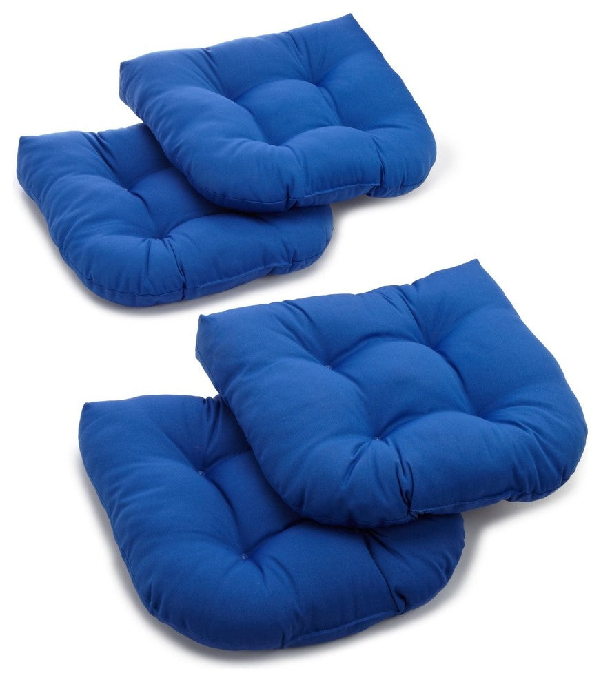 19" U-Shaped Twill Tufted Dining Chair Cushions, Set of 4, Royal Blue